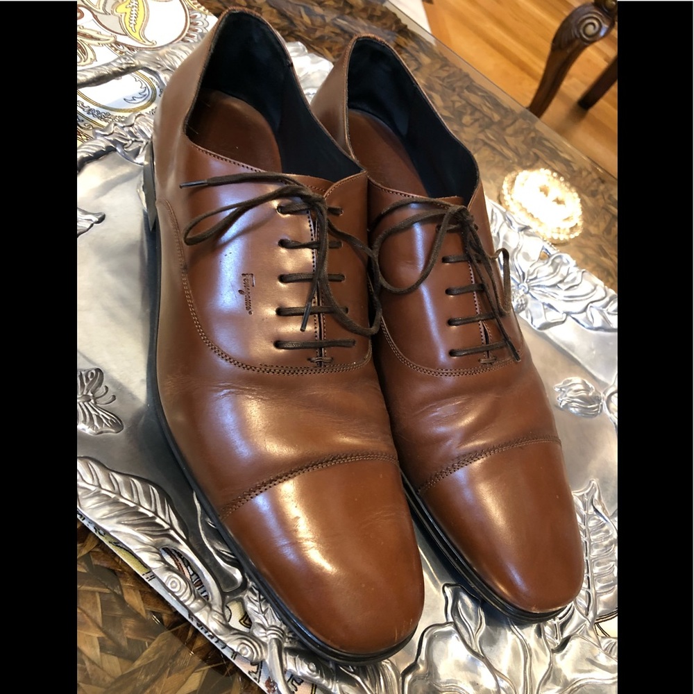Salvatore Ferragamo Brown Calf Derby’s Size 13